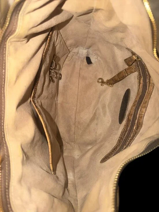 Brahmin Jacana Hobo Brown Ombre Croc Embossed Leather Brass Shoulder Bag + Charm - Picture 7 of 8